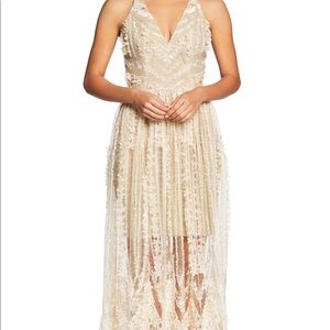 Dress the Population Champagne Lace V-Neck Bridal Dress